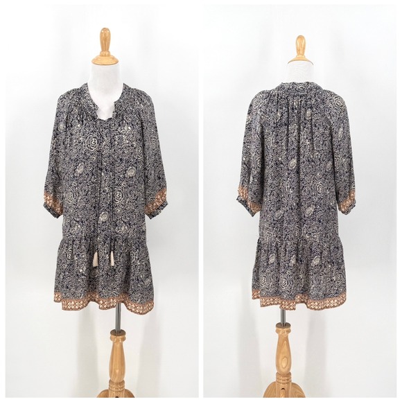 Natalie Martin Dresses & Skirts - NATALIE MARTIN Stevie Dress Womens XS Blue Cream Silk Floral Boho Mini Smock